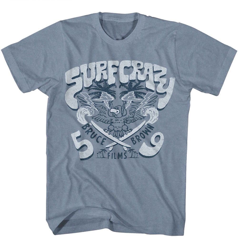 Bruce Brown Films Indigo Heather Adult Short Sleeve Tshirt