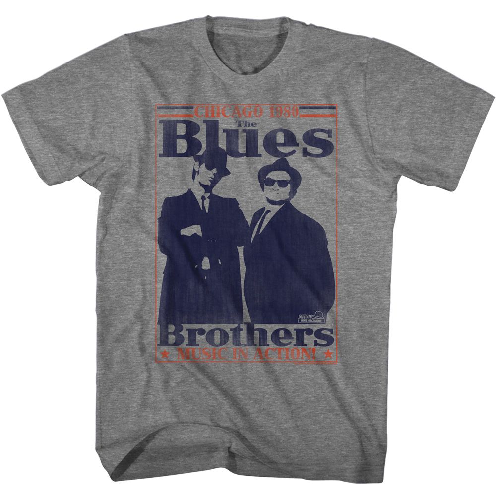 The Blues Brothers Graphite Heather Adult Short Sleeve Tshirt