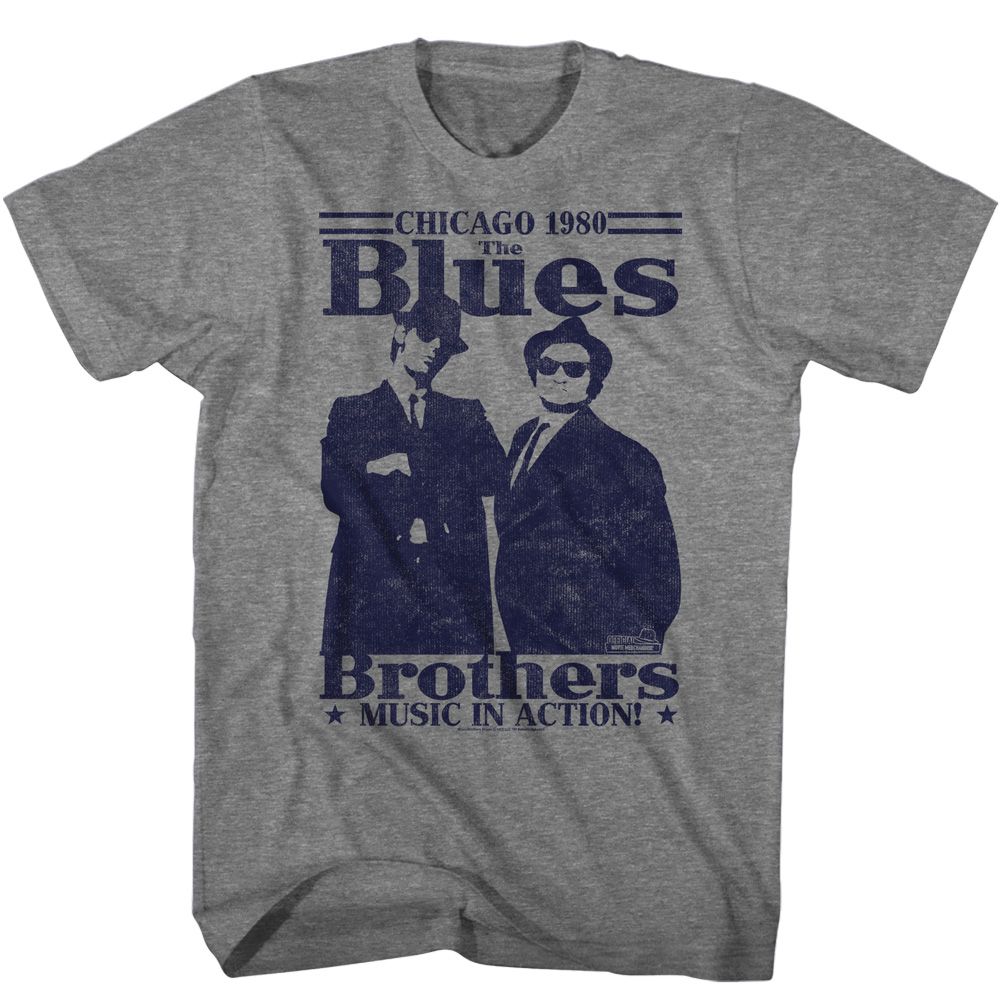 The Blues Brothers Graphite Heather Adult Short Sleeve Tshirt