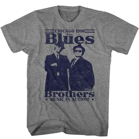 The Blues Brothers Graphite Heather Adult Short Sleeve Tshirt