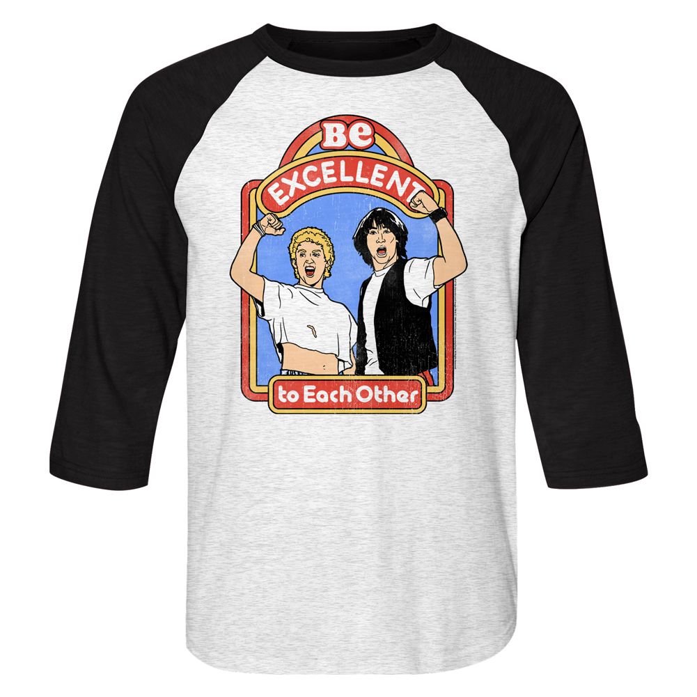 Bill And Ted White Heather/Vintage Black Adult 3/4 Sleeve Raglan