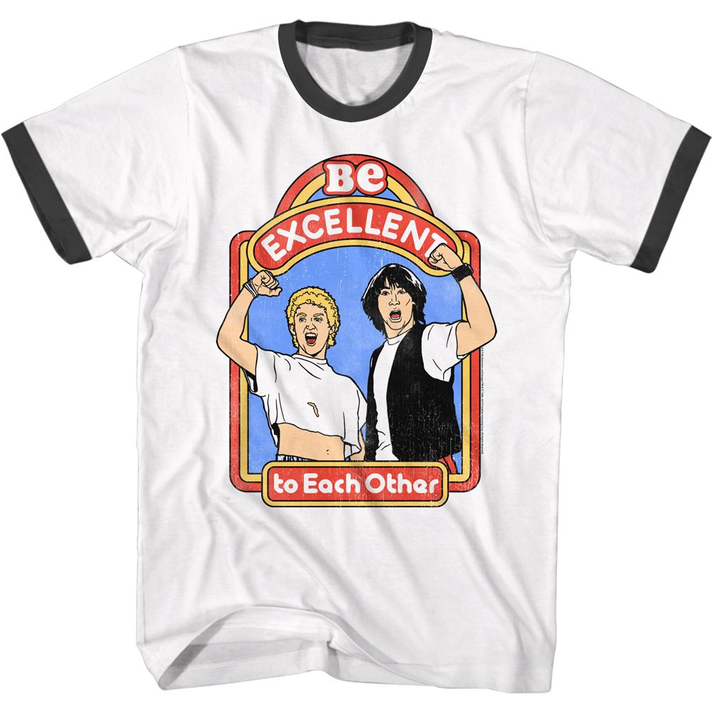 Bill And Ted White\Black Adult Short Sleeve Ringer Tshirt