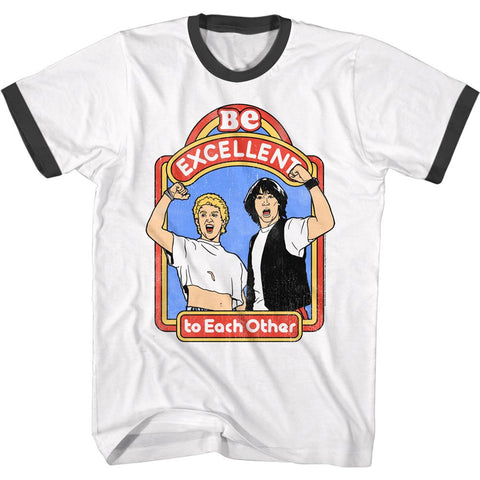 Bill And Ted White\Black Adult Short Sleeve Ringer Tshirt