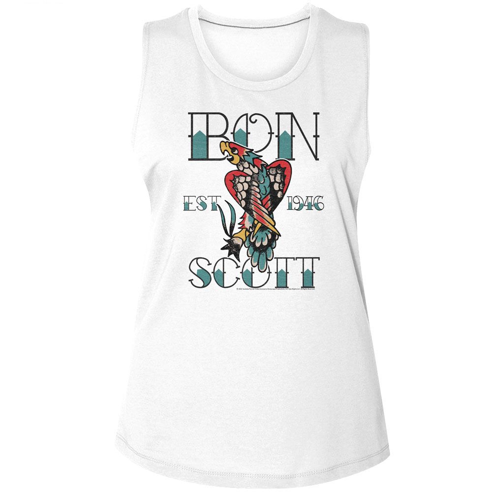 Bon Scott White Ladies Muscle Tank