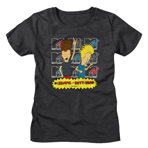 Beavis And Butthead Dark Gray Heather Ladies Short Sleeve Tshirt