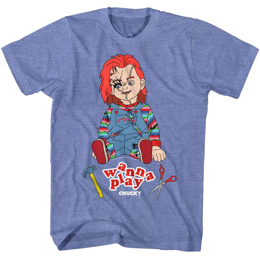 Chucky Light Blue Heather Adult Short Sleeve Tshirt