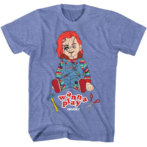 Chucky Light Blue Heather Adult Short Sleeve Tshirt