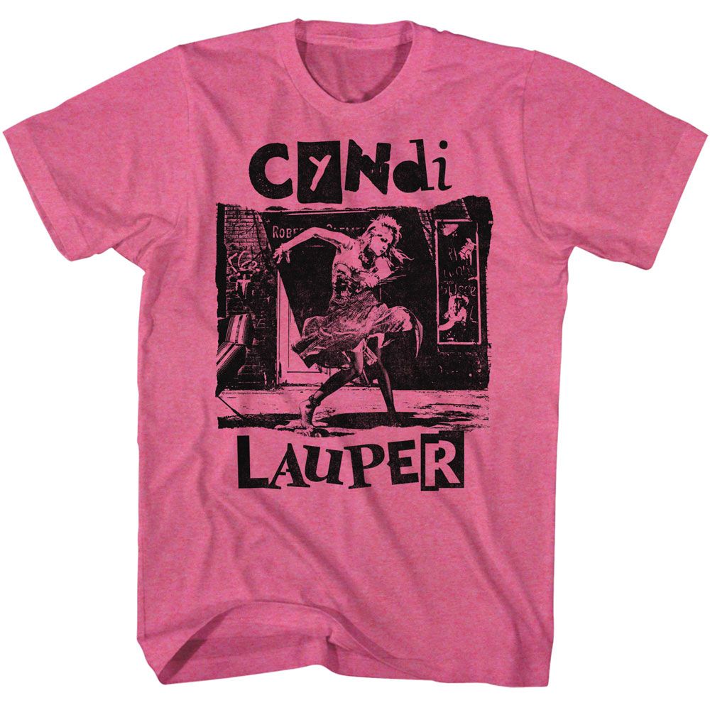 Cyndi Lauper Retro Pink Heather Adult S/S Tshirt