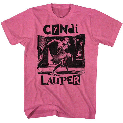 Cyndi Lauper Retro Pink Heather Adult S/S Tshirt