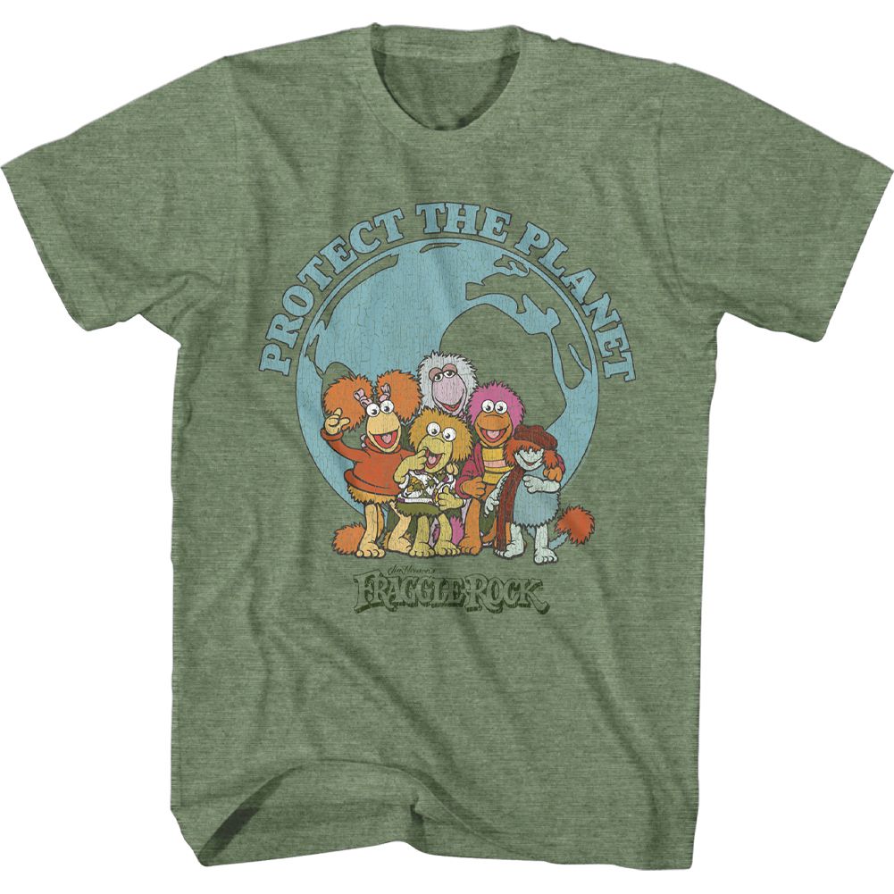 Fraggle Rock Military Green Heather Adult Short Sleeve Tshirt