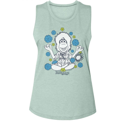 Fraggle Rock Stonewash Green Ladies Muscle Tank