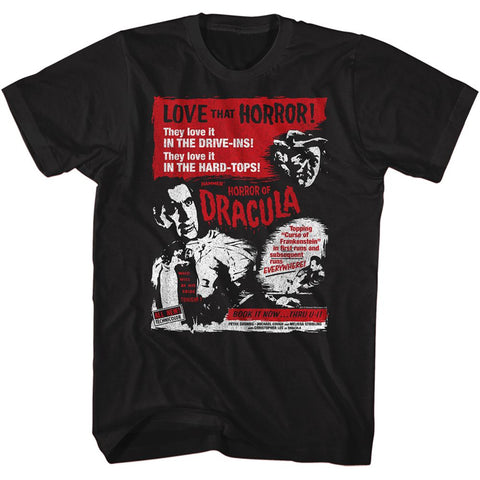 Hammer Horror Black Adult Short Sleeve Tshirt