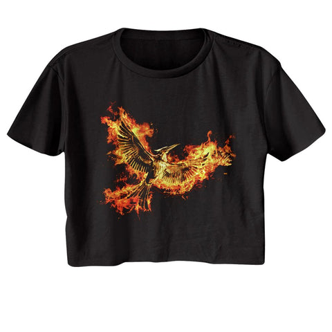 Hunger Games Black Ladies Short Sleeve Festival Cali Crop
