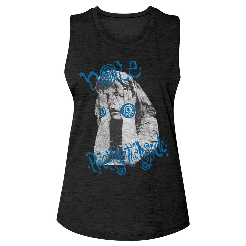 Hole Black Ladies Slub Sleeveless Crew Neck Tee