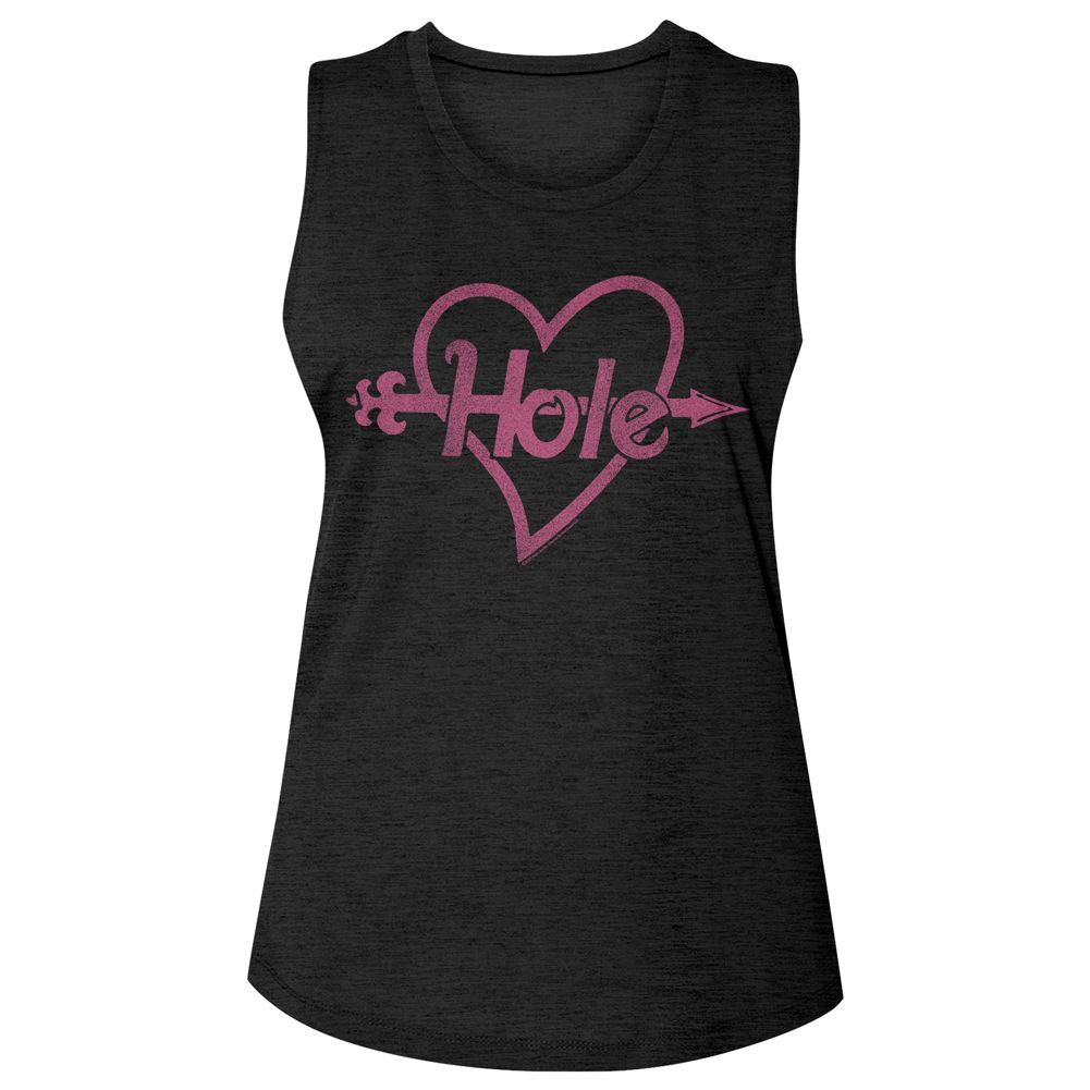 Hole Black Ladies Slub Sleeveless Crew Neck Tee
