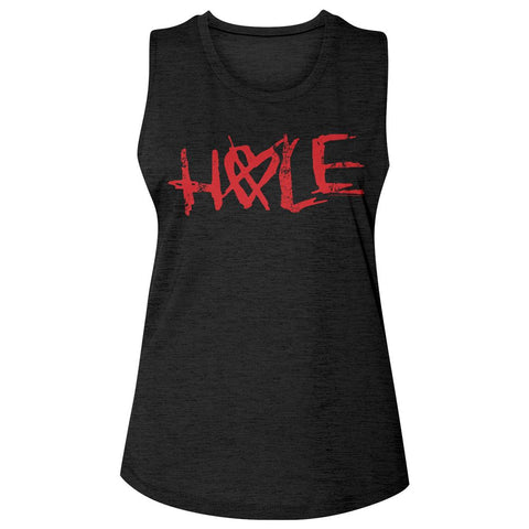 Hole Black Ladies Slub Sleeveless Crew Neck Tee