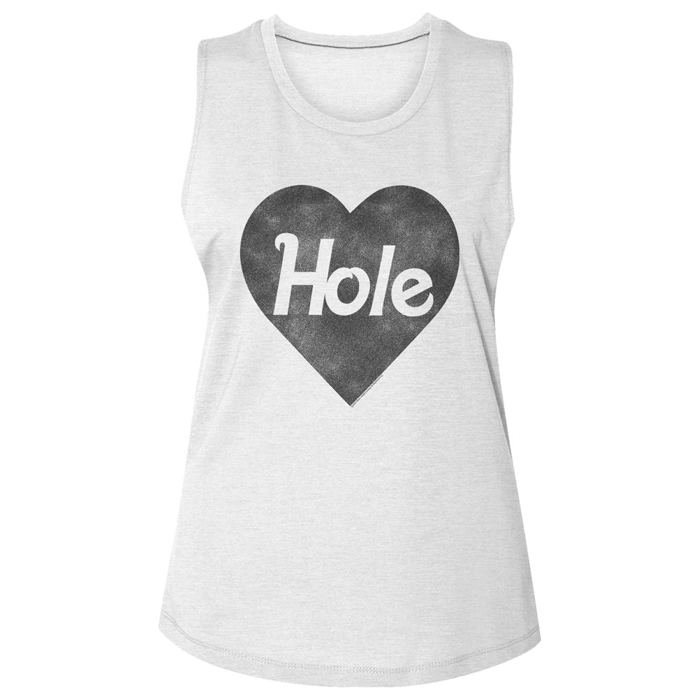 Hole White Ladies Slub Sleeveless Crew Neck Tee