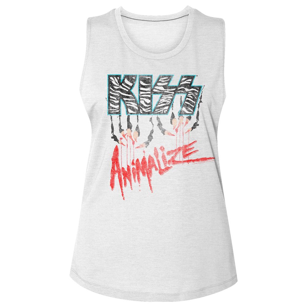 Kiss White Ladies Slub Sleeveless Crew Neck Tee