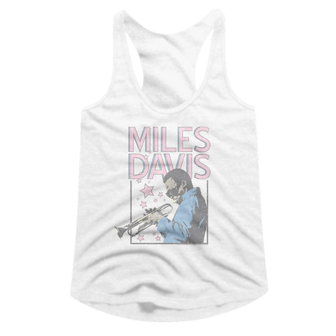 Miles Davis White Ladies Slimfit Racerback