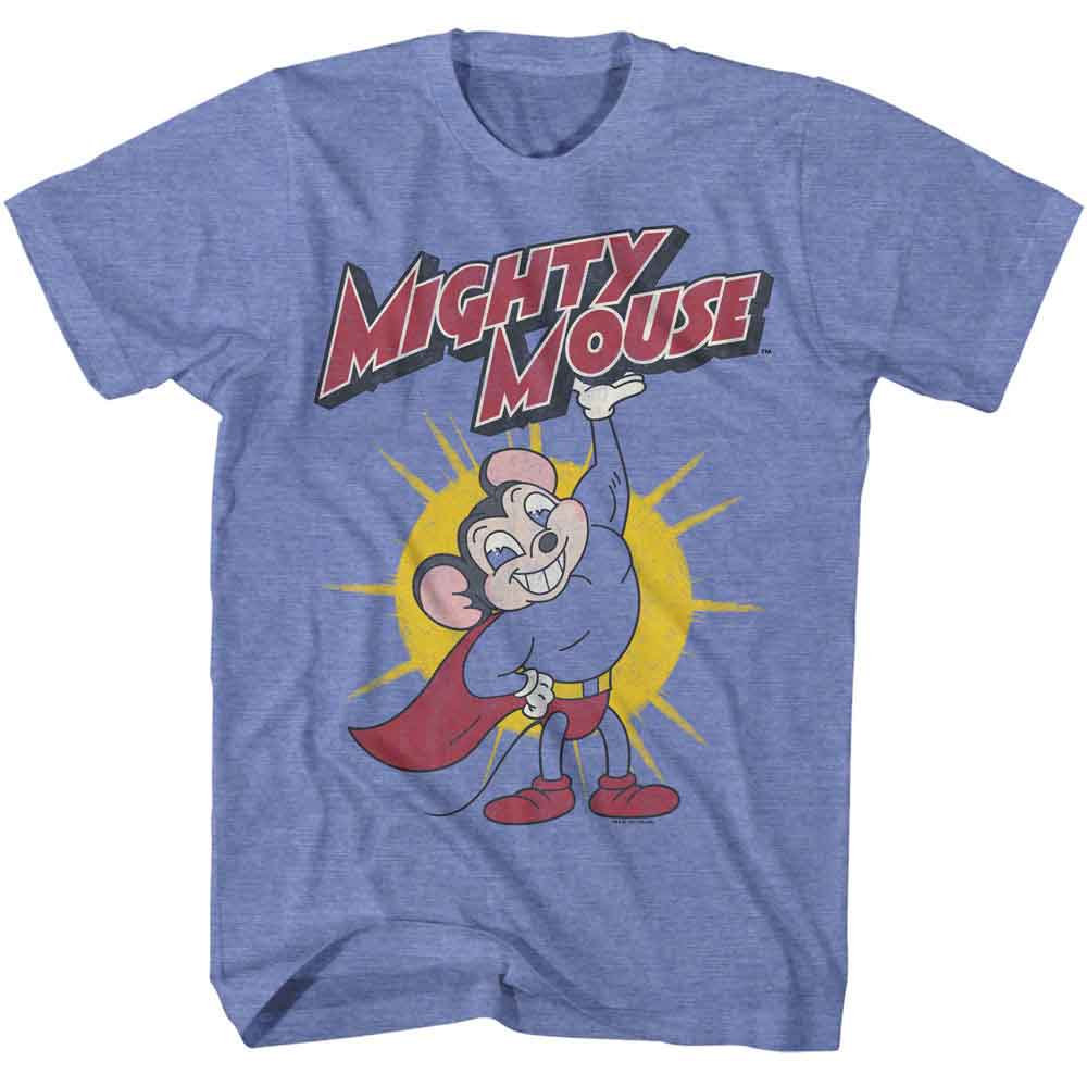 Mighty Mouse Light Blue Heather Adult Short Sleeve Tshirt