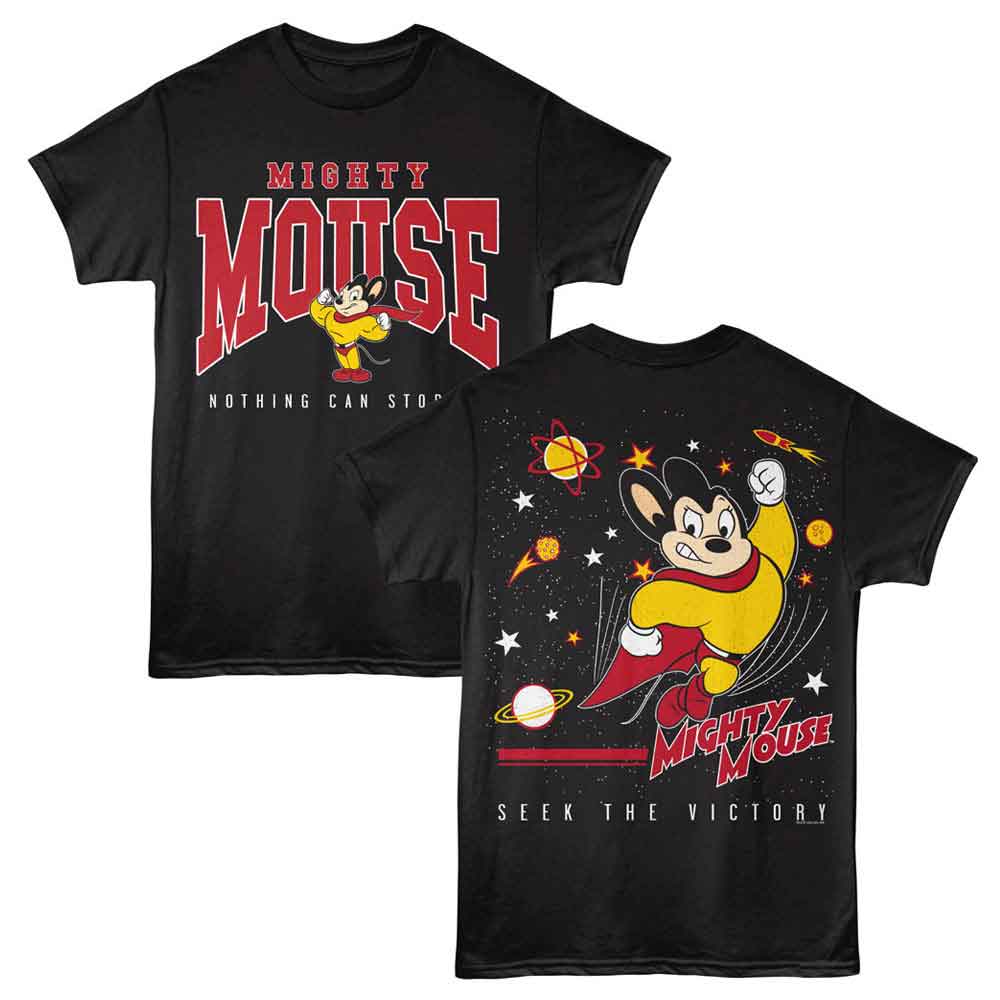 Mighty Mouse Black Adult Short Sleeve Tshirt