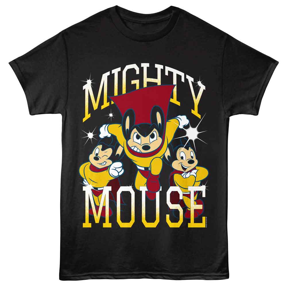 Mighty Mouse Black Adult Short Sleeve Tshirt