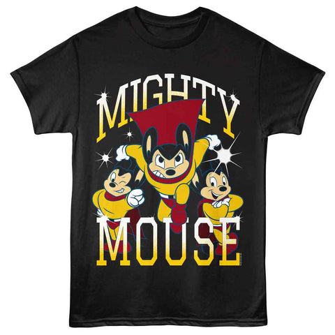 Mighty Mouse Black Adult Short Sleeve Tshirt