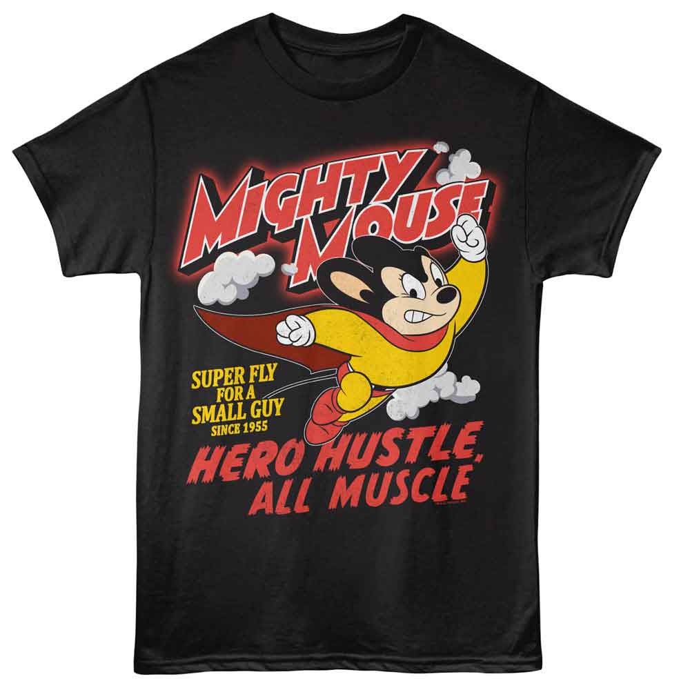 Mighty Mouse Black Adult Short Sleeve Tshirt