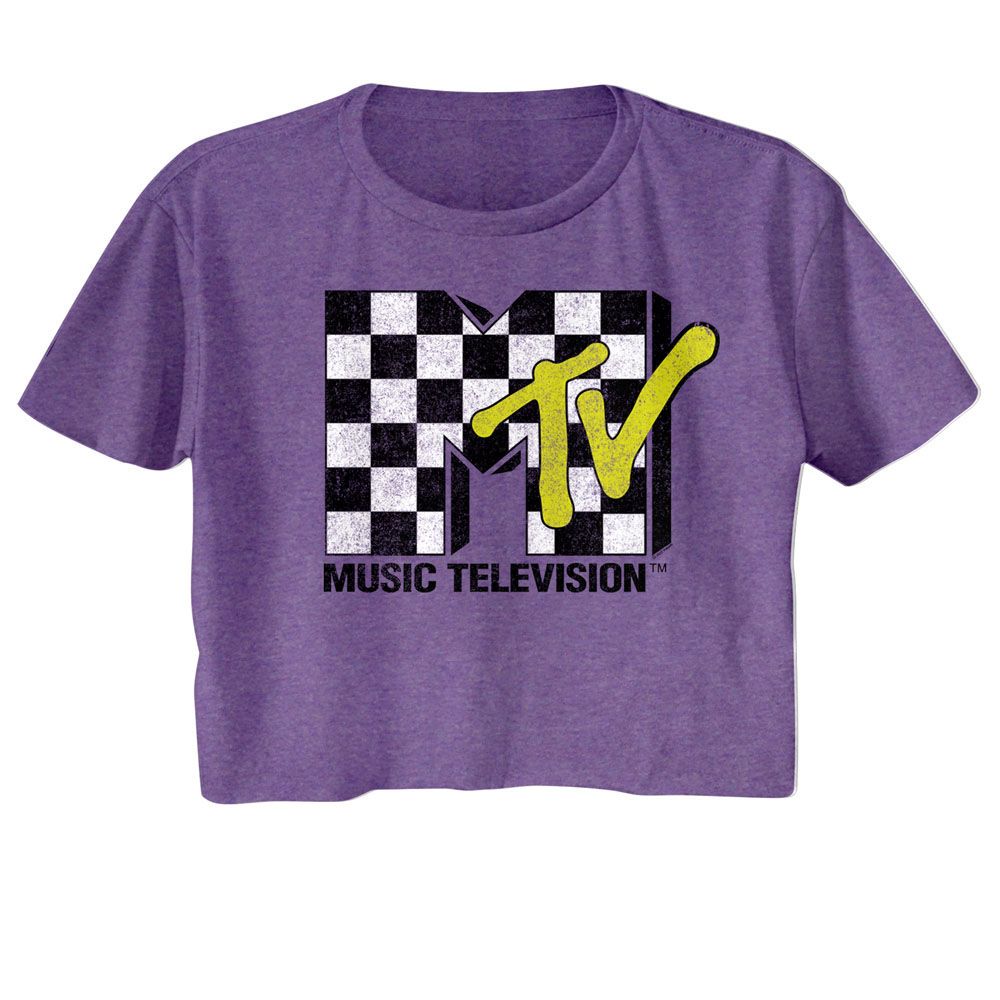 Mtv Purple Heather Ladies Short Sleeve Festival Cali Crop