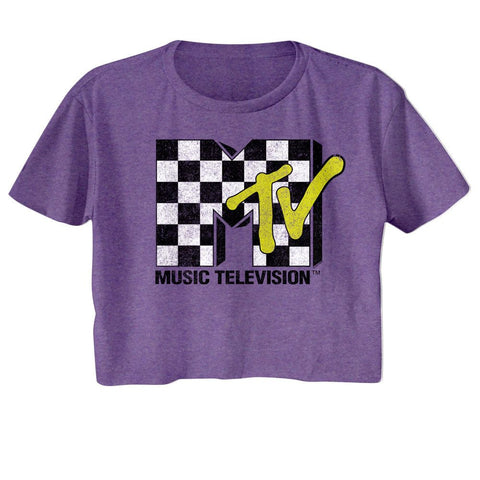 Mtv Purple Heather Ladies Short Sleeve Festival Cali Crop