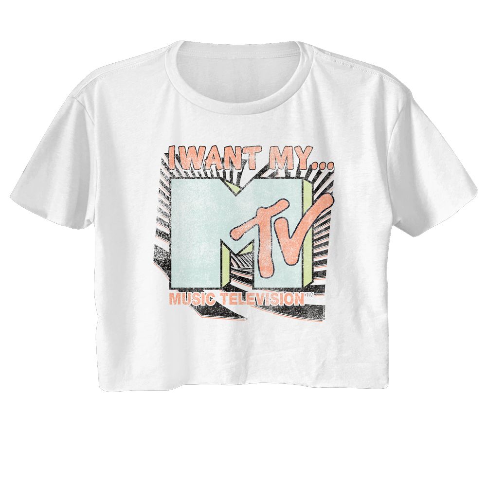 Mtv White Ladies Short Sleeve Festival Cali Crop