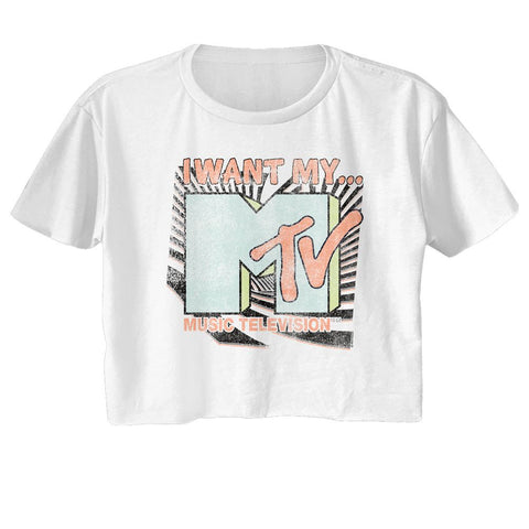 Mtv White Ladies Short Sleeve Festival Cali Crop