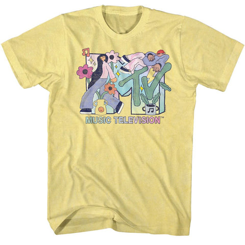 Mtv Yellow Heather Adult Short Sleeve Tshirt