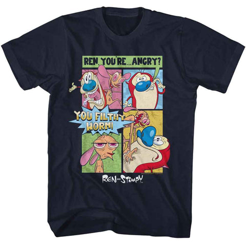 Ren And Stimpy Navy Adult Short Sleeve Tshirt