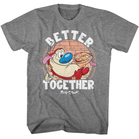 Ren And Stimpy Graphite Heather Adult Short Sleeve Tshirt