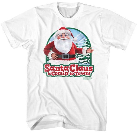 Santa Claus Is Coming To Town White Adult Short Sleeve Tshirt