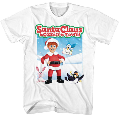 Santa Claus Is Coming To Town White Adult Short Sleeve Tshirt