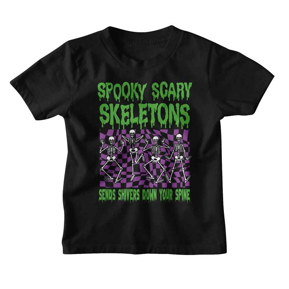 Spooky Scary Skeletons Black Youth S/S Tshirt