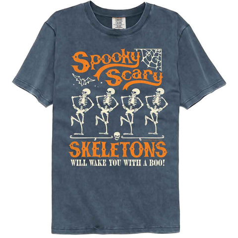 Spooky Scary Skeletons Denim Adult S/S Comfort Color Tshirt