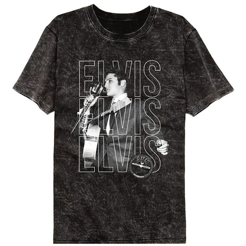 Elvis - Sun Records Black Adult S/S Mineral Wash Tshirt