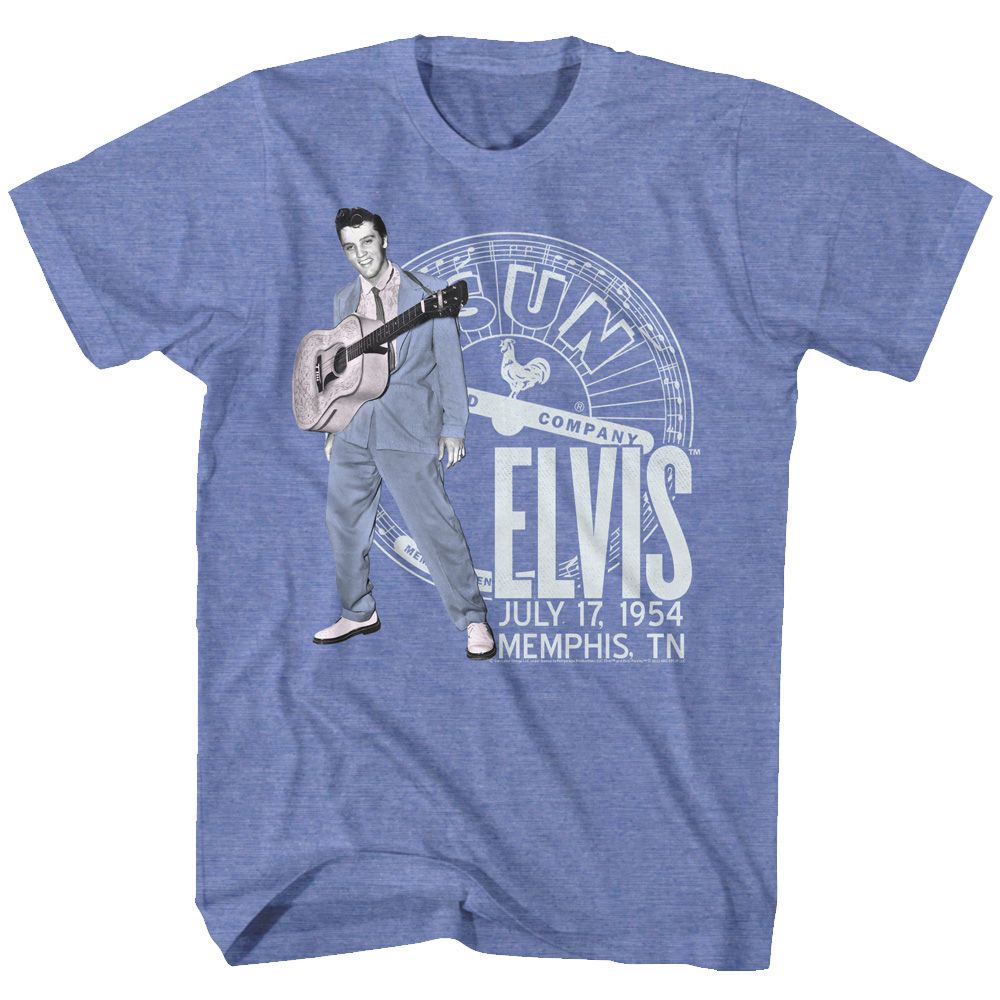 Elvis - Sun Records Light Blue Heather Adult S/S Tshirt