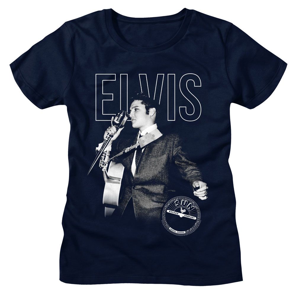 Elvis - Sun Records Navy Ladies S/S Tshirt