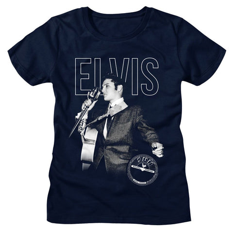 Elvis - Sun Records Navy Ladies S/S Tshirt