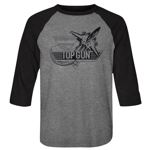 Top Gun Premium Heather/Vintage Black Adult 3/4 Sleeve Raglan