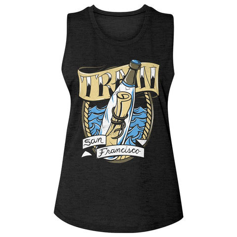 Train Black Ladies Slub Sleeveless Crew Neck Tee