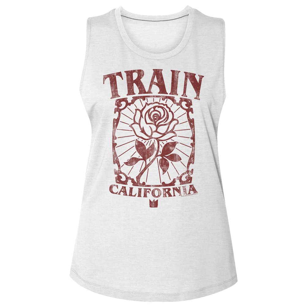 Train White Ladies Slub Sleeveless Crew Neck Tee