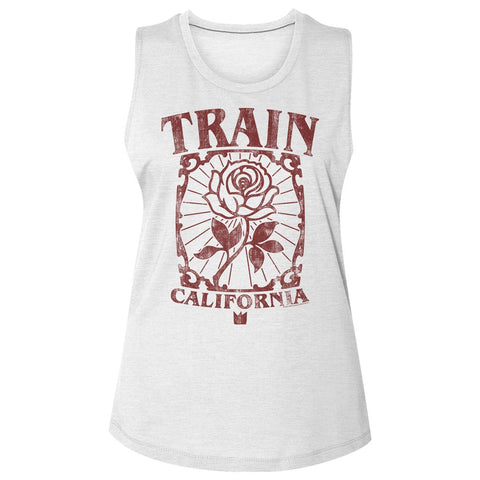Train White Ladies Slub Sleeveless Crew Neck Tee