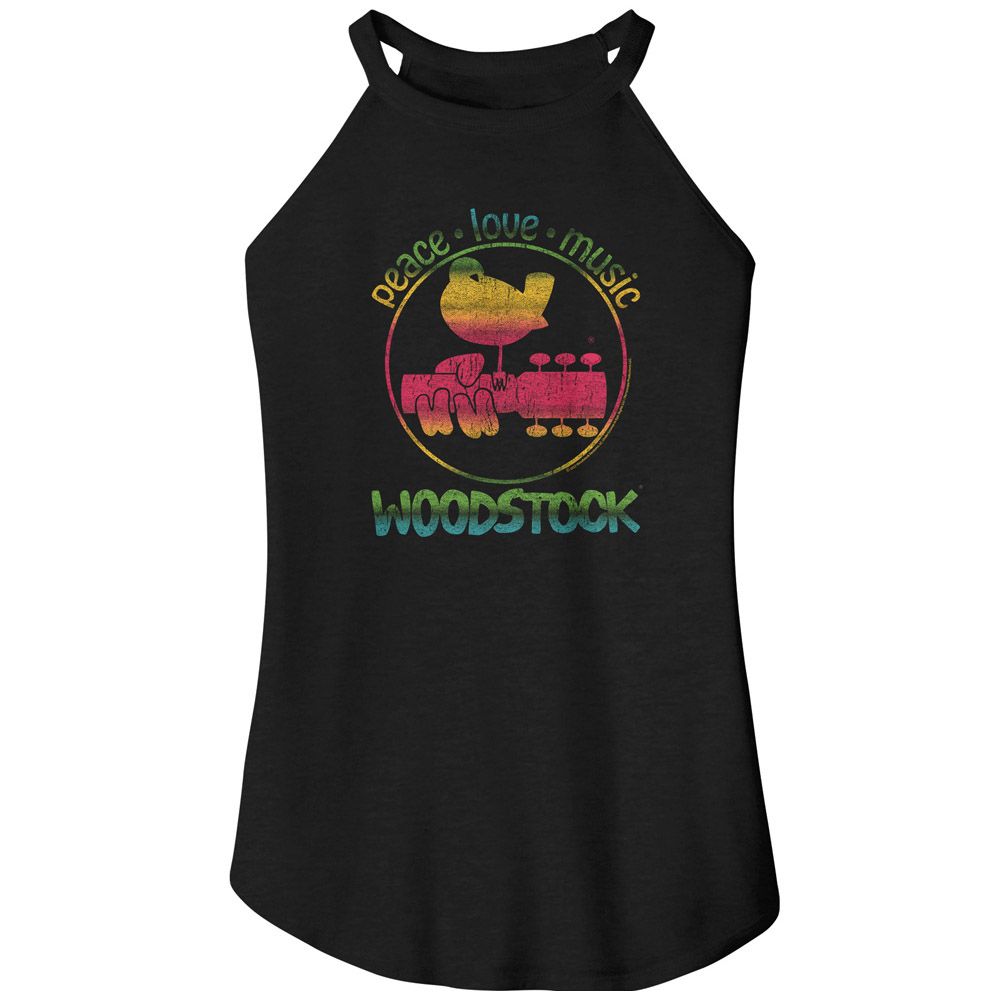 Woodstock Black Ladies Sleeveless Rocker Tank