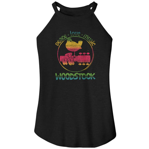Woodstock Black Ladies Sleeveless Rocker Tank