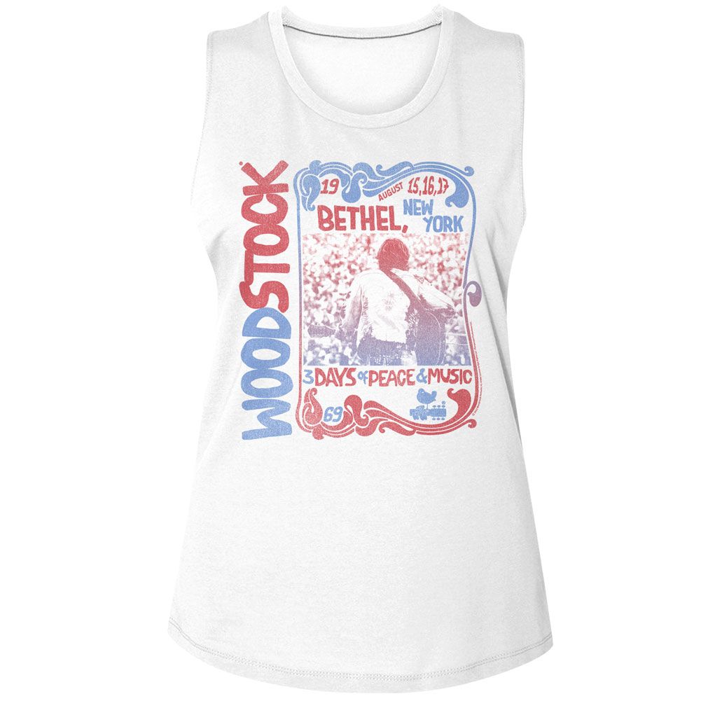 Woodstock White Ladies Muscle Tank